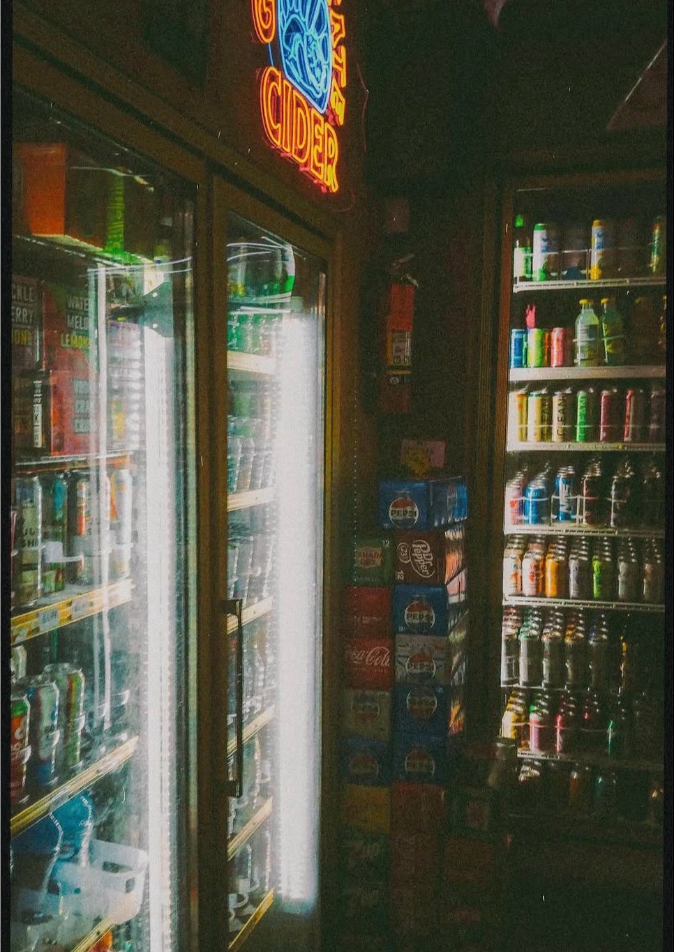 Golden State Cider LED neon sign installed in retail cooler aisle