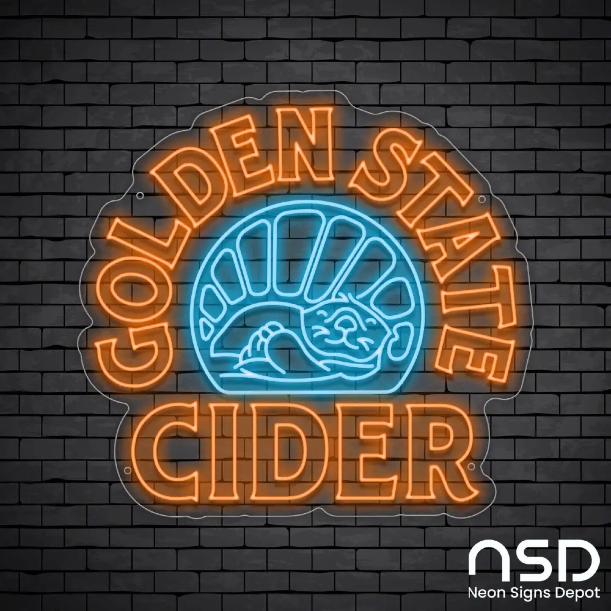 Golden State Cider custom LED neon sign mockup for wholesale production